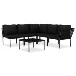 vidaXL 6-osaline aiam&ouml;&ouml;blikomplekt patjadega, must, PVC
