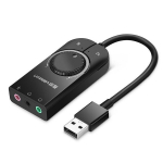 Adapter Ugreen USB, koos helitugevuse reguleerimisega, 15 cm, must (40964)
