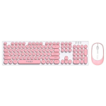 Juhtmeta klaviatuur (EN)+ hiire komplekt T-Wolf TF770 Retro Punk PC 2,4 GHz, roosa ja valge