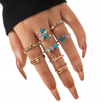 KULDNE RETRO PUNK VINTAGE RINGIDE SET 8 tk V&Auml;RVILILLADED Z27, GOLDEN RETRO PUNK VINTAGE žiedų rinkinys 8 vnt.