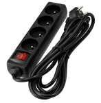 Pikendusriba koos l&uuml;litiga 3m - 4 x 230V pistikupesa, must