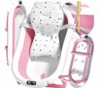 Kokkupandav beebivann silikoonist beebitermomeetri ja padjaga