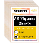 10 x A3 kasevineerist plaadid Creative Deco Wood lehed 5 mm, 420 x 300 x 5 mm, kaunistamiseks, modelleerimiseks.