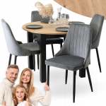 &Uuml;mmargune laiendatav laud HARRY Mebel Elite 102-142 cm tamm must ja 4 tooli BARI hallid