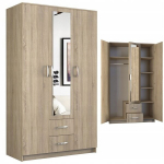 Peegliga riidekapp, suur, sahtlid, riiul, riiulid, 205x120cm, tamm Sonoma