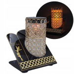 Eksklusiivne p&auml;ikese Led latern hauakivi latern Premium Kuldne vitraaž