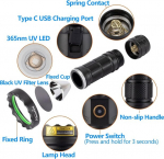Alonefire Sv52 Uv-taskulamp 365nm 25w Usb laetav musta valguse detektor lemmikloomade uriiniplekkide tuvastamiseks, vaigu k&otilde;vendamiseks, kuiva liimi jaoks, koos Uv-kaitseprillidega, aku kaasas