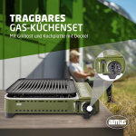Amig - Telkimisgaas | Kaasaskantav k&ouml;&ouml;k | Grillpliidi komplekt - Valualumiiniumist grillplaat + Plancha koos k&uuml;psetuskaanega | Roostevabast terasest rasvaalus, 1,8 Kw v&otilde;imsus | B-250 kassettidele