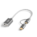 Cablecreation 2 in 1 Micro Usb B Male to Usb 2.0 A Female kaabel Usb C to Micro Usb B Female adapteriga, l&uuml;hike Otg kaabel Androidi ja Type C seadmetele, 0.18m/0.6 Ft, kosmosehall alumiinium