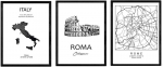 Plakatite ja monumentide komplekt Riigid Rooma Linna kaart Monument Colosseum ja Itaalia A3 suurus