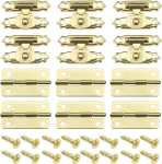 Vgol 36 tk karbilukud ja hinged kruvidega, antiiksed v&auml;ikesed hinged, vintage uksehinged, tarvikud puidust karpidele, ehtekarbid, kapi kuldne