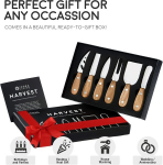 Harvest Premium 6-osaline juustunugade komplekt &ndash; t&auml;ielik roostevabast terasest juustunugade kollektsioon tiikpuust k&auml;epidemete ja pidevate teradega ning 15 piduliku retseptiga (valmis kinkimiseks)