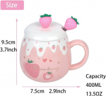 Roosa kruus, armas maasika tass kaane ja lusikaga, keraamiline kohvitass, kawaii tass tee, piima, naise, t&uuml;druku, &uuml;li&otilde;pilase jaoks, korea stiilis, 450 ml, j&otilde;ulu-, s&uuml;nnip&auml;evakingitus (suur maasikas)