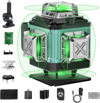 Roheline ristjoonlaser 16 joont, 4 x 360&deg; lasernivelliir, isetasanduv, joonlaser ehituseks ja joondamiseks, 2 akut, reguleeritav heledus, pult