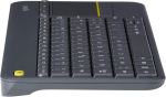 Logitech K400 Wireless Plus Tv klaviatuur puuteplaadiga, 2,4 Ghz &uuml;hendus Usb Unifying vastuv&otilde;tja kaudu, programmeeritavad multimeediaklahvid, Windows / Android / Chromeos, prantsuse Azerty paigutus, must
