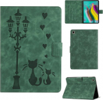 Rosbtib &uuml;mbris samsung galaxy tab s5e 10.5 tolli 2019. aasta mudelile sm-t725/t720, kunstnahast kaitse&uuml;mbris koos alusega, armunud kassipaari pildiga t&auml;navalambi all, galaxy tab s5e jaoks, roheline