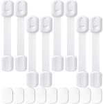 Saconell Beebide turvalukud, laste turvalukud, rihmalukud, isekleepuvad reguleeritavad riivid kapiustele, sahtlitele, kapiseadmetele, tualettruumi istmele, 8 tk, valged