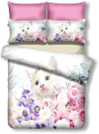 Decoking Sweetness voodipesu komplekt 2 padjap&uuml;&uuml;riga 80 x 80 cm kassipoeg lilledega lilleline voodipesukomplekt mikrokiust lukuga Sweetness valge roosa lilla Anilove