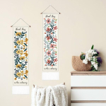 Pligreat 2 Boho lillevaiba komplekt, roosad ja kollased lilled, esteetiline seinavaip narmastega, vertikaalne pikk kitsas seinavaip magamistuppa, elutuppa, kodukontori kunstidekoor