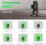 Hoto ristjoonlaser 3 x 360&deg; roheline, isetasanduv joonlaser statiivi ja kaugjuhtimispuldiga, 30 m ulatus, Usb-c laadimine, 3d lasernivelliir siseehituseks ja ehitusplatsile