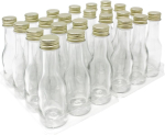 24 x 20 ml t&uuml;hjad klaaspudelid kuldse keeratava korgiga koos Epe tihendiga, kahel plastkausil, lekkekindlad, l&auml;bipaistvad, lik&ouml;&ouml;ride, napsi, v&uuml;rtside ja kaunistuste t&auml;itmiseks.