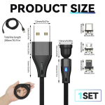 Knocery magnetiline laadimiskaabel, 3 &uuml;hes magnetkaabel, 360&deg; ja 180&deg; p&ouml;&ouml;ratav Micro Usb/type C/i tootele, 60w kiirlaadimine 3a ja andmeedastus