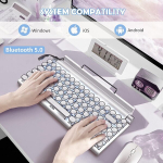 Yunseity retro kirjutusmasina klaviatuur, vintage klaviatuur siniste l&uuml;lititega, mehaaniline m&auml;nguriklaviatuur mitmele seadmele, windowsile, androidile, (valge)