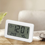 Digitaalne &auml;ratuskell temperatuuri ja niiskuse j&auml;lgimisega, valge
