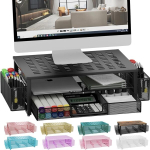Monitori hoidja Gianotter lauaarvuti monitori alus sahtli ja 2 pliiatsihoidjaga, lauakorraldaja, monitori alus lauale, hoiuruum klassiruumile, kontoritarbed, dekoratsioon