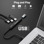 Deleycon Usb A Hub 4 pordi jagaja - (1x Usb 3.0 / 3x Usb 2.0) alumiiniumkorpus 15 cm Pc, s&uuml;learvuti, m&auml;rkmiku jaoks - must