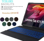 Yhfzr Klaviatuurikohver Lenovo Tab K11 Plus 11.5 tolli tahvelarvutile, [saksa Qwertz] &otilde;huke kohver 7 v&auml;rvi valgustusega juhtmevaba klaviatuuriga koos kaitse&uuml;mbrisega Lenovo Tab K11 Plus 11.5 tolli Tb352fu jaoks, must