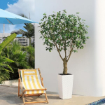 Fopamtri kunsttaimed 210 cm viigipuu, suured kunstlikud plasttaimed valge k&otilde;rge istutuspotiga, uv-kaitsega v&auml;liruumi kaunistamiseks, kontori r&otilde;du aia kaunistamiseks (1 tk)