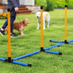 Agility komplekt koertele 9-osaline agility-varustus koerte treenimiseks t&otilde;kkejooksu komplekt koos slaalomipulkadega h&uuml;ppehoop 2 palli k&otilde;rguse reguleeritav t&otilde;kked koordinatsioonitreening m&auml;ngude treeninguks