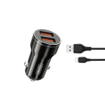 XO autolaadija CC48 2x USB 2,4A must + USB-C kaabel