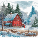 Ristpistes komplekt AVA stitch. Punane taluhoone lume all. AVA-P044
