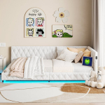 Voodi 140*200cm, LED-valgustuse ja USB-pordiga, beež v&auml;rv, karu sametist