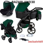 BAZARLAND30.kombineeritud vanker 3-in-1 kandel Si&egrave;ge-Auto k&otilde;ikide tarvikutega Landau.B3-Teepudel Roheline