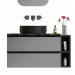 80 cm seinale kinnitatav vannitoakapp valamuga, must-hall