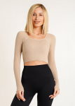 L&uuml;hike soonikkoes pikkade varrukatega topp CROP TOP RIB Giulia, v&auml;rv naturalе, Universaalne