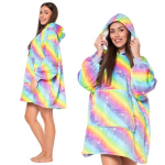 Pusa-pleed Kocobluza 2in1 Oversize XXL Kapuutsiga Paks Sherpa Vikerkaar