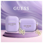 &bdquo;Guess&ldquo; silikoon&uuml;mbris &bdquo;Airpods Pro&ldquo; k&otilde;rvaklappidele, klassikaline logo, kuldne 4G ripatsiga, lilla