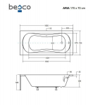 Vann Besco Aria Plus, 170 x 70 cm, k&auml;epidemetega ja soonikkoes valge viimistlusega