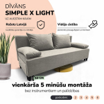 Kahe kohaline lahtik&auml;iv diivan Simple X Light ilma k&auml;etugedeta, Podrez, helehall