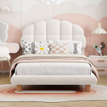 Voodi 90&times;200cm, lastevoodi, puidust liistudest raam, pehme kangas, valge