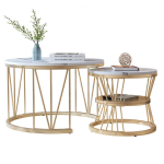 Kohvilaud, &uuml;mmargune diivanilaudade komplekt (v), k&uuml;lglaud (2PCS), kuldne