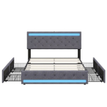 Polsterdatud voodi 160&times;200 cm LED-valgustuse, USB-pesade ja 4 sahtliga, linane kate