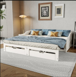 Voodi 90&times;200 CM, kahe sahtliga, pikendatav 180x200 CM-ni, t&auml;ispuit, valge