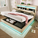 Pehme kaheinimesevoodi 180x200 LED-, USB- ja Type-C-pordiga, h&uuml;draulilise hoiukastiga, ilma madratsita