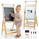 Reguleeritav puidust joonistustahvel Mamabrum 3-in-1 &ndash; magnetiline, kriiditahvel, molbert paberirulliga