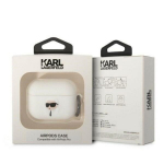 Karl Lagerfeld &uuml;mbris Airpods Pro jaoks, valge silikoon 3d Karli peaga